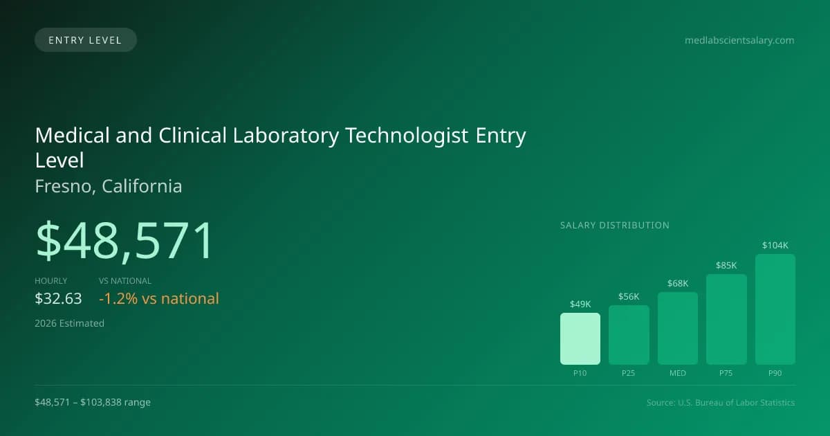 Medical and Clinical Laboratory Technologist Entry Level Salary in Fresno, CA — 2026 est., based on 2025 BLS