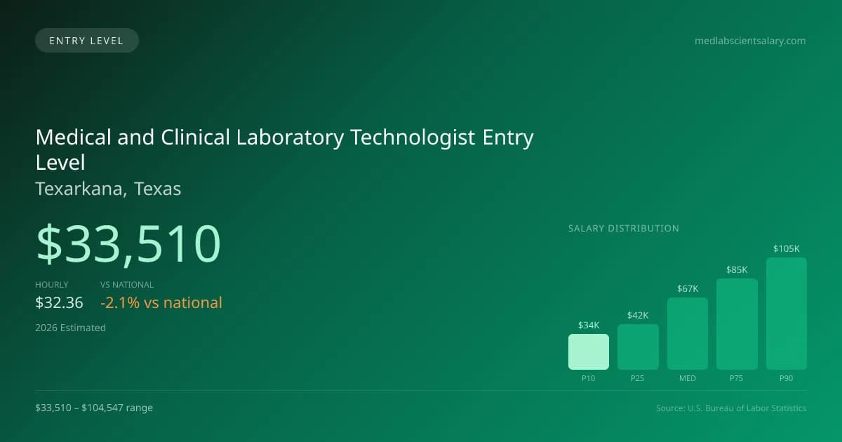 Medical and Clinical Laboratory Technologist Entry Level Salary in Texarkana, TX — 2026 est., based on 2025 BLS