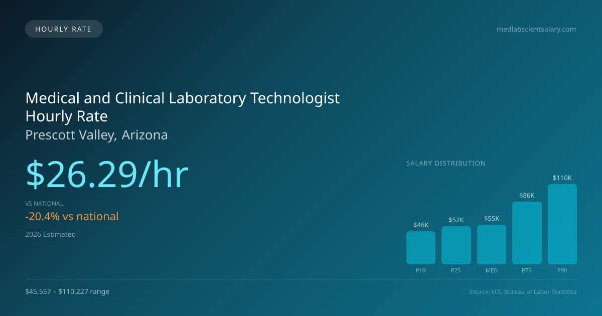 Medical and Clinical Laboratory Technologist Hourly Rate in Prescott Valley, AZ — 2026 est., based on 2025 BLS