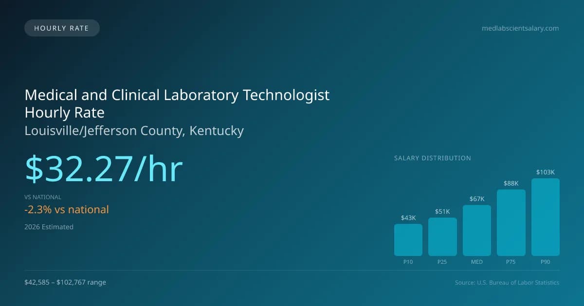 Medical and Clinical Laboratory Technologist Hourly Rate in Louisville/Jefferson County, KY — 2026 est., based on 2025 BLS
