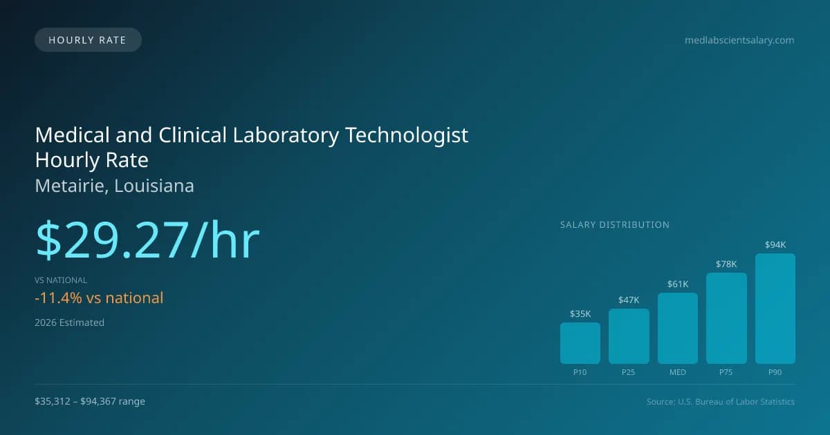 Medical and Clinical Laboratory Technologist Hourly Rate in Metairie, LA — 2026 est., based on 2025 BLS