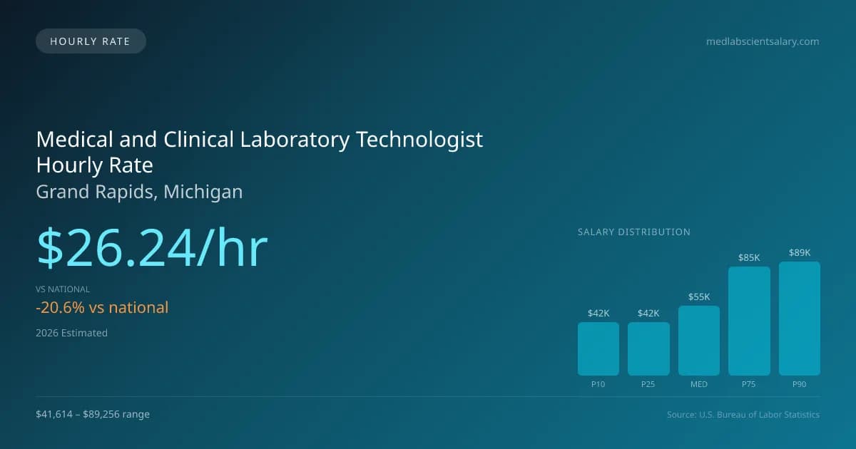 Medical and Clinical Laboratory Technologist Hourly Rate in Grand Rapids, MI — 2026 est., based on 2025 BLS