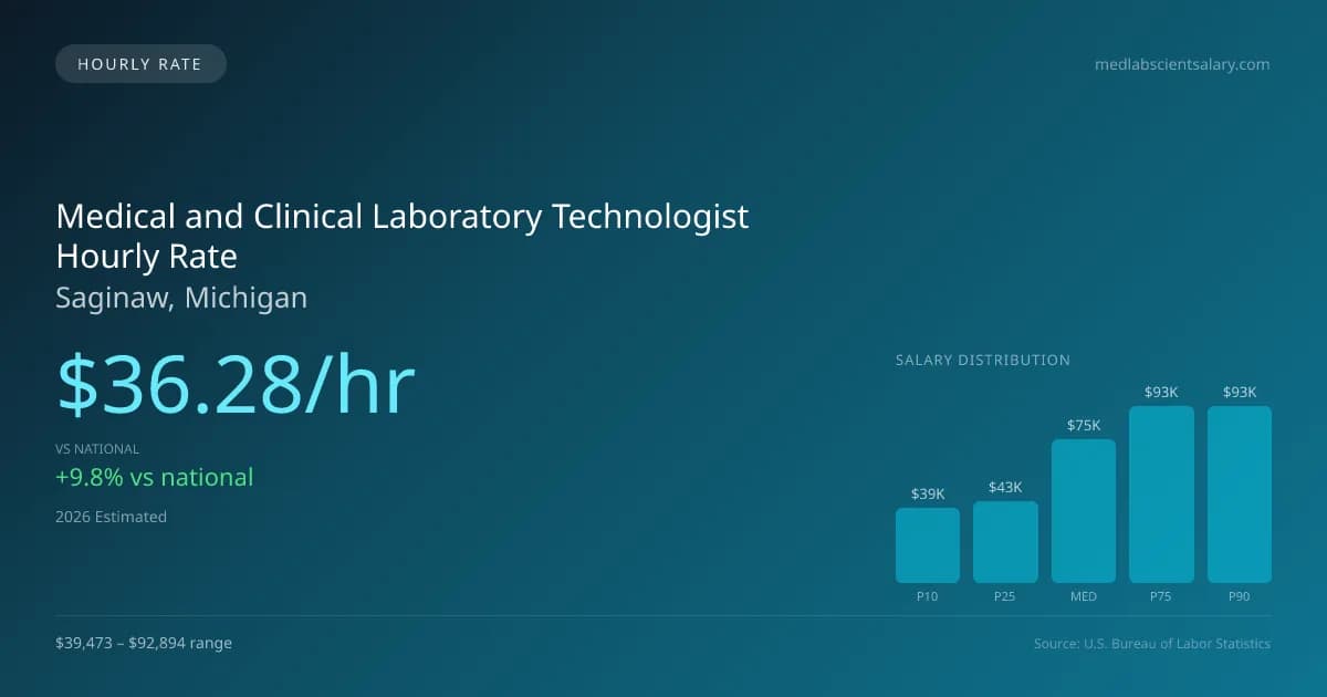 Medical and Clinical Laboratory Technologist Hourly Rate in Saginaw, MI — 2026 est., based on 2025 BLS