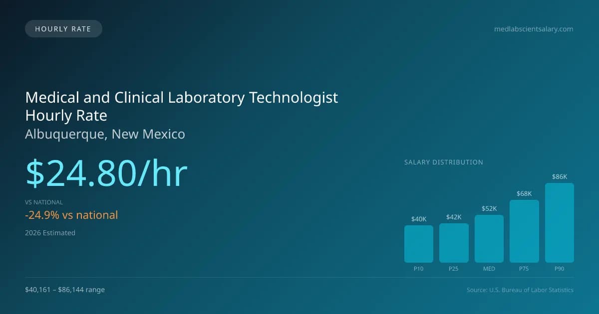 Medical and Clinical Laboratory Technologist Hourly Rate in Albuquerque, NM — 2026 est., based on 2025 BLS