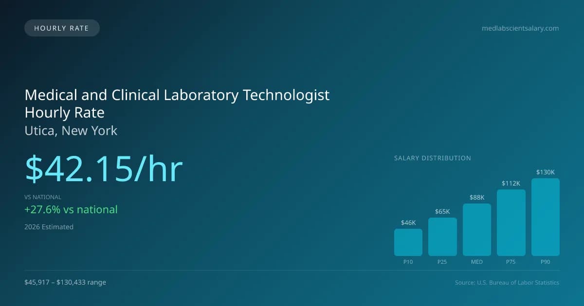 Medical and Clinical Laboratory Technologist Hourly Rate in Utica, NY — 2026 est., based on 2025 BLS