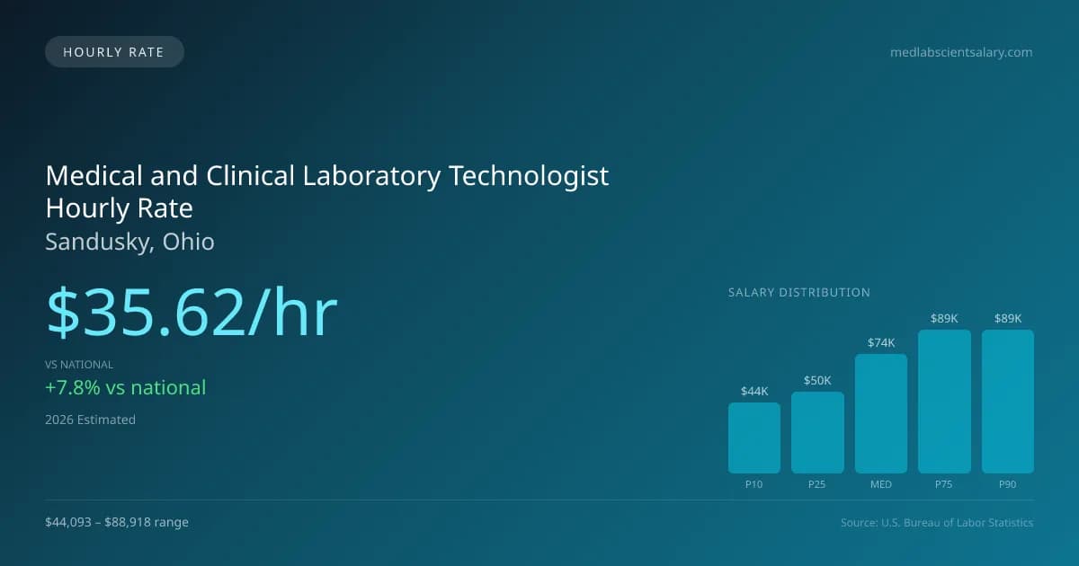 Medical and Clinical Laboratory Technologist Hourly Rate in Sandusky, OH — 2026 est., based on 2025 BLS