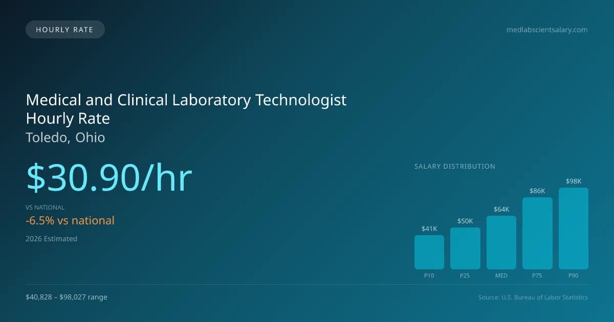 Medical and Clinical Laboratory Technologist Hourly Rate in Toledo, OH — 2026 est., based on 2025 BLS