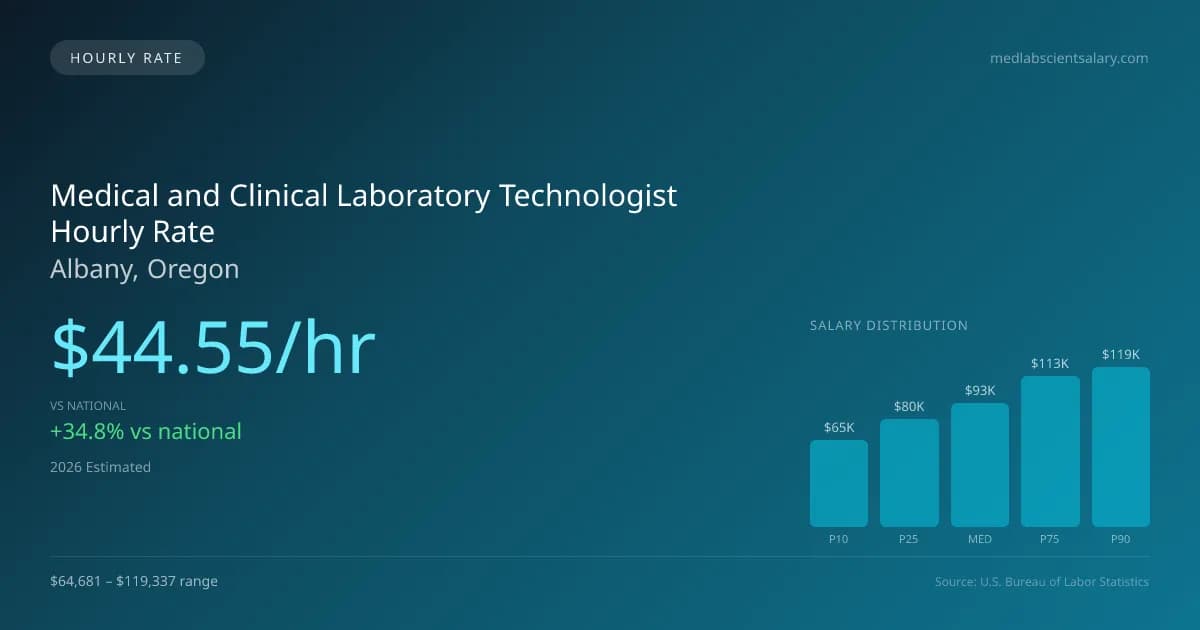 Medical and Clinical Laboratory Technologist Hourly Rate in Albany, OR — 2026 est., based on 2025 BLS