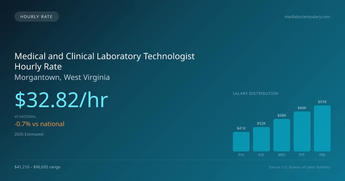 Medical and Clinical Laboratory Technologist Hourly Rate in Morgantown, WV — 2026 est., based on 2025 BLS
