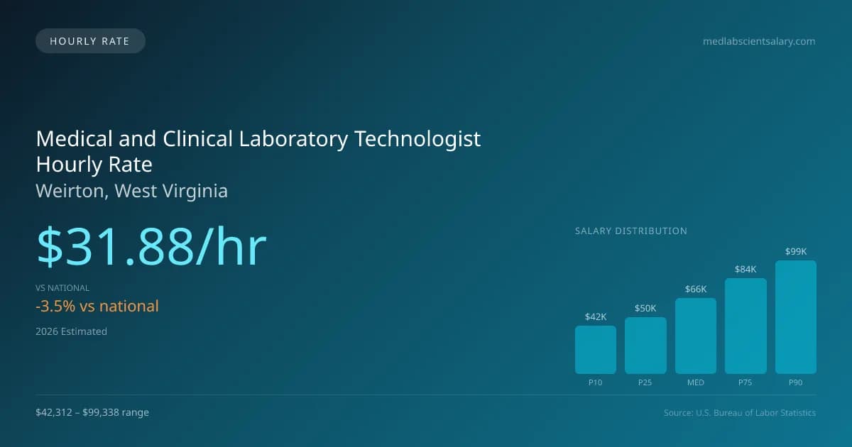 Medical and Clinical Laboratory Technologist Hourly Rate in Weirton, WV — 2026 est., based on 2025 BLS