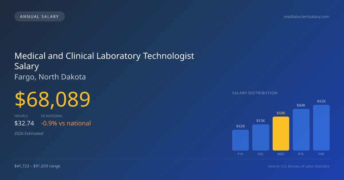 Medical and Clinical Laboratory Technologist Salary in Fargo, ND — 2026 est., based on 2025 BLS