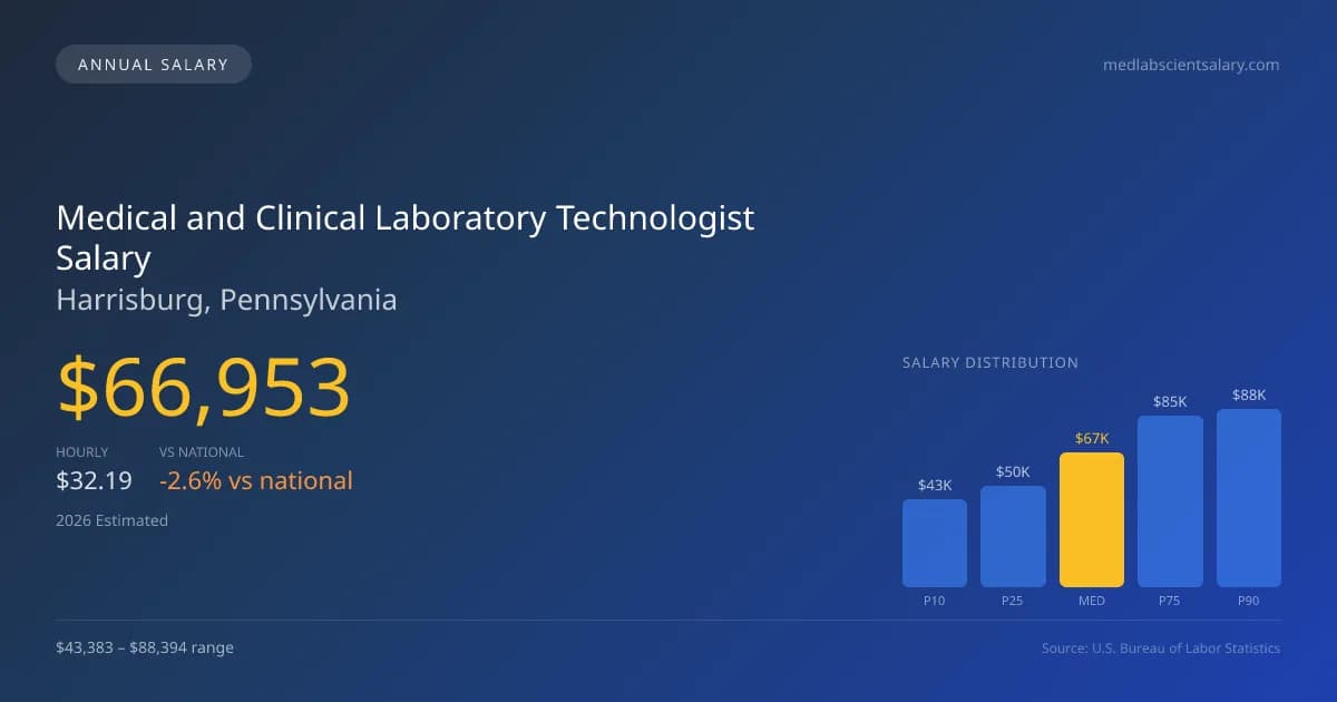 Medical and Clinical Laboratory Technologist Salary in Harrisburg, PA — 2026 est., based on 2025 BLS