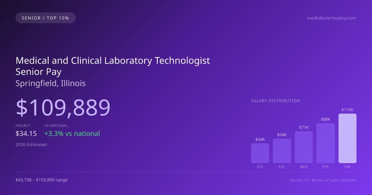 Medical and Clinical Laboratory Technologist Senior Salary in Springfield, IL — 2026 est., based on 2025 BLS