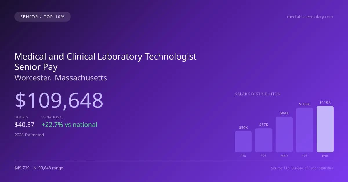 Medical and Clinical Laboratory Technologist Senior Salary in Worcester, MA — 2026 est., based on 2025 BLS