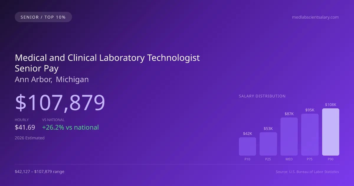 Medical and Clinical Laboratory Technologist Senior Salary in Ann Arbor, MI — 2026 est., based on 2025 BLS