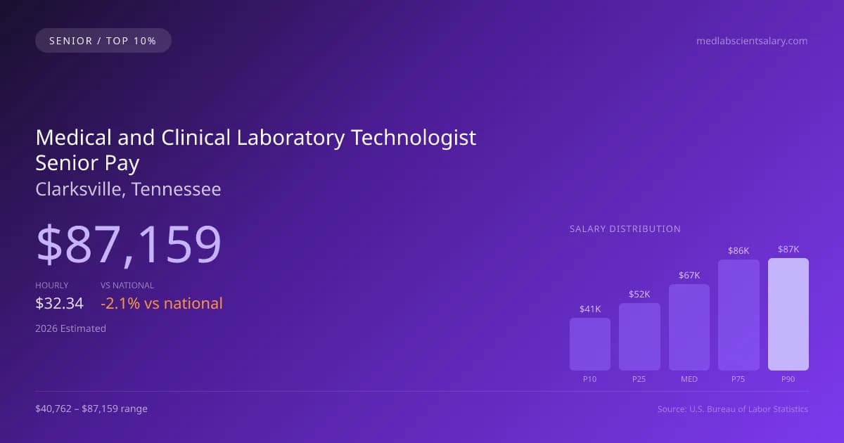 Medical and Clinical Laboratory Technologist Senior Salary in Clarksville, TN — 2026 est., based on 2025 BLS