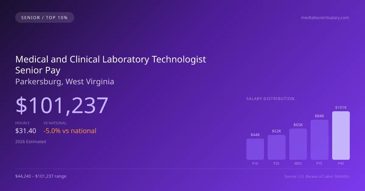 Medical and Clinical Laboratory Technologist Senior Salary in Parkersburg, WV — 2026 est., based on 2025 BLS