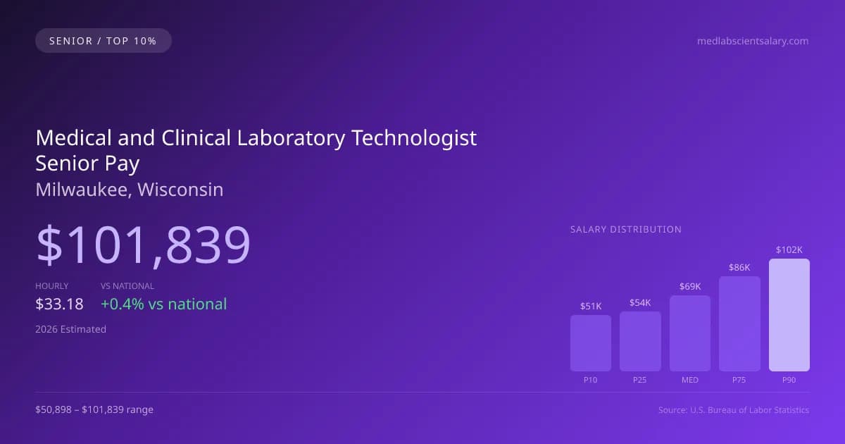 Medical and Clinical Laboratory Technologist Senior Salary in Milwaukee, WI — 2026 est., based on 2025 BLS