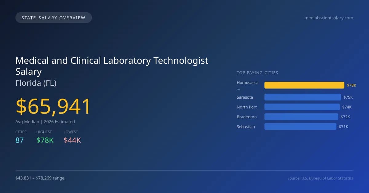 Medical and Clinical Laboratory Technologist Salary in Florida - 2025 BLS Data Infographic