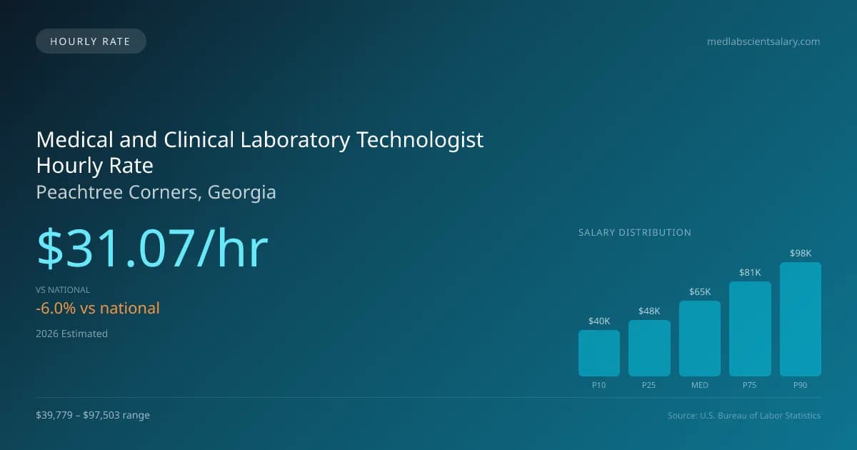 Medical and Clinical Laboratory Technologist Hourly Rate in Peachtree Corners, GA — 2026 est., based on 2025 BLS