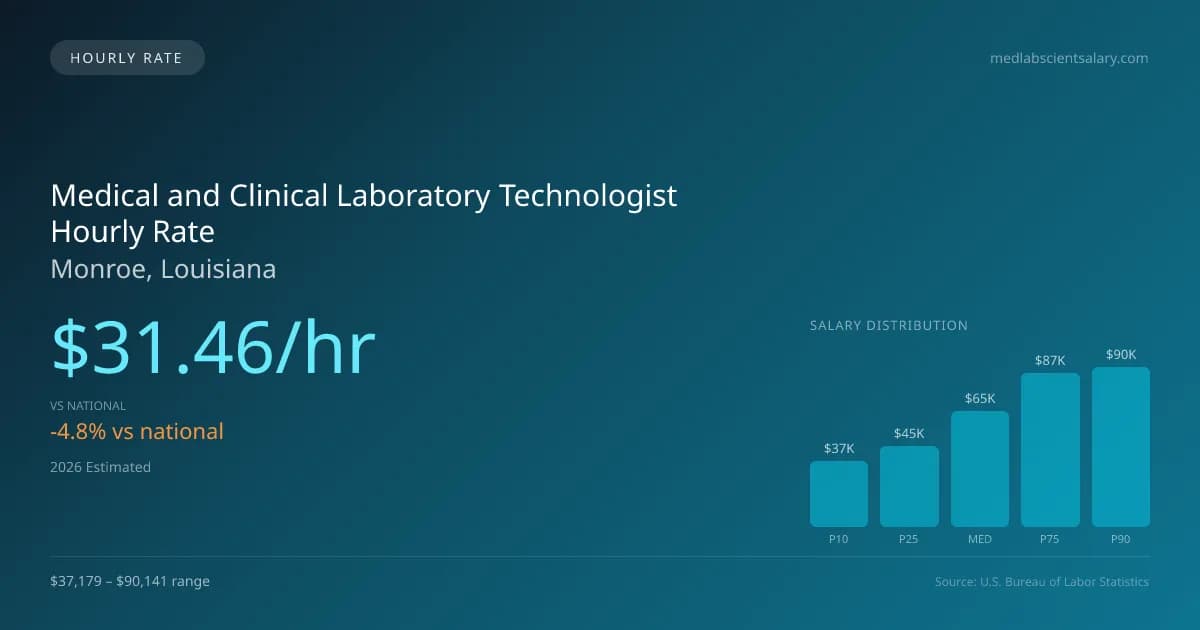 Medical and Clinical Laboratory Technologist Hourly Rate in Monroe, LA — 2026 est., based on 2025 BLS