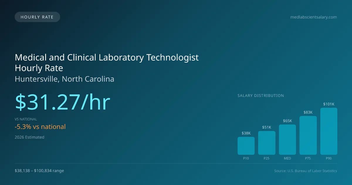 Medical and Clinical Laboratory Technologist Hourly Rate in Huntersville, NC — 2026 est., based on 2025 BLS