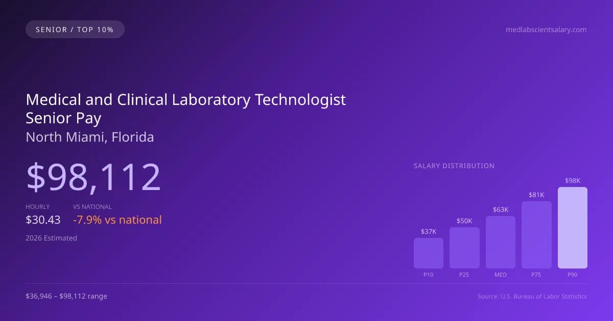 Medical and Clinical Laboratory Technologist Senior Salary in North Miami, FL — 2026 est., based on 2025 BLS