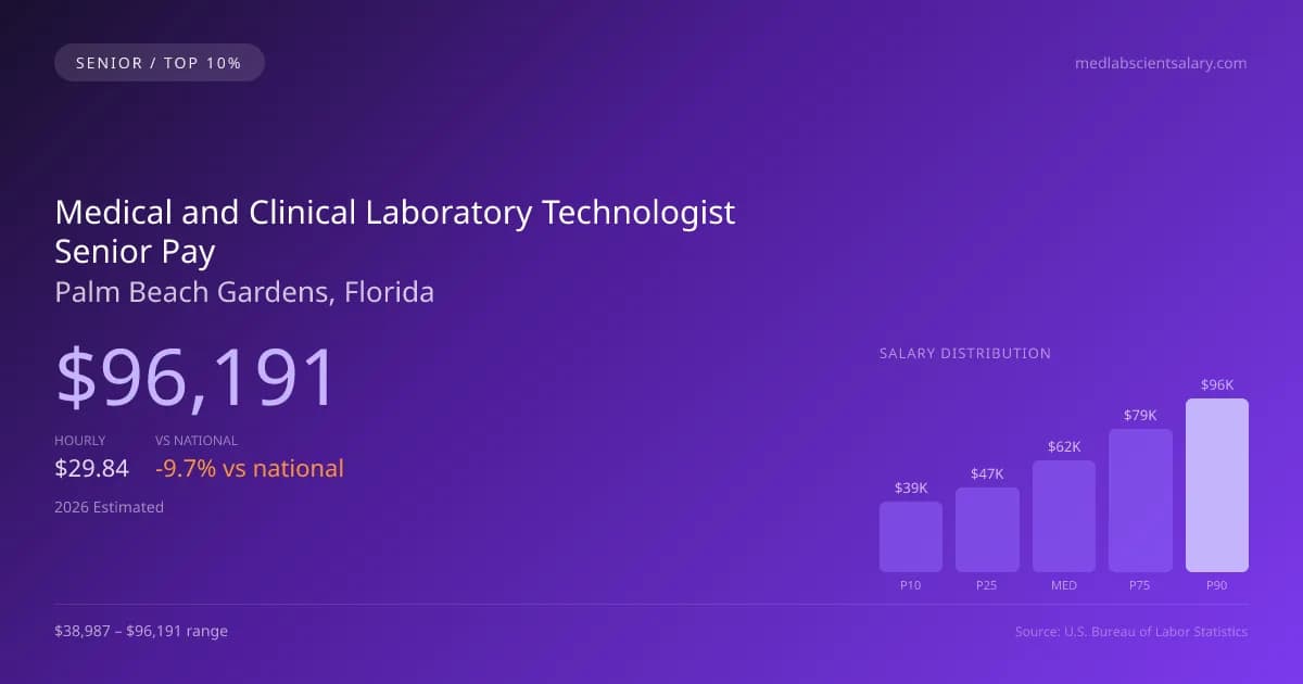 Medical and Clinical Laboratory Technologist Senior Salary in Palm Beach Gardens, FL — 2026 est., based on 2025 BLS