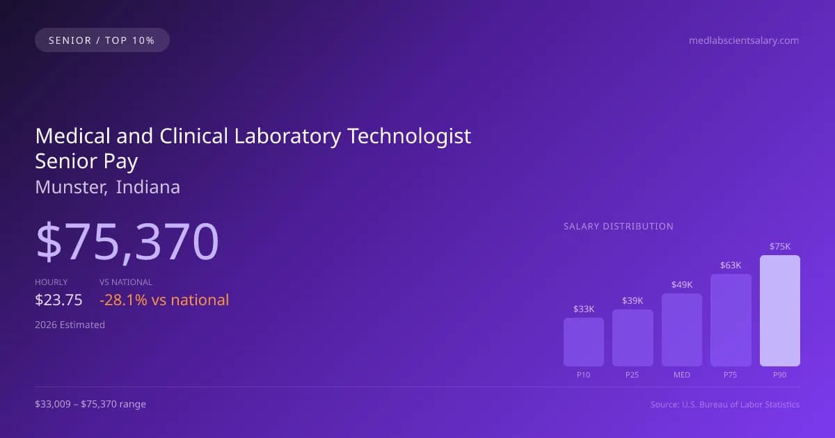 Medical and Clinical Laboratory Technologist Senior Salary in Munster, IN — 2026 est., based on 2025 BLS