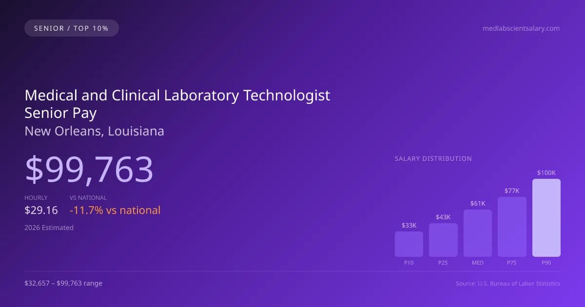 Medical and Clinical Laboratory Technologist Senior Salary in New Orleans, LA — 2026 est., based on 2025 BLS