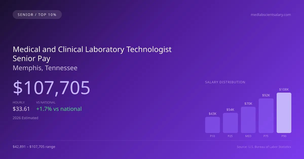Medical and Clinical Laboratory Technologist Senior Salary in Memphis, TN — 2026 est., based on 2025 BLS