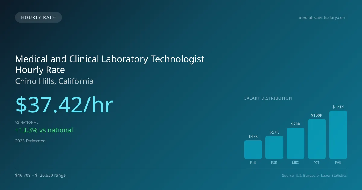 Medical and Clinical Laboratory Technologist Hourly Rate in Chino Hills, CA — 2026 est., based on 2025 BLS
