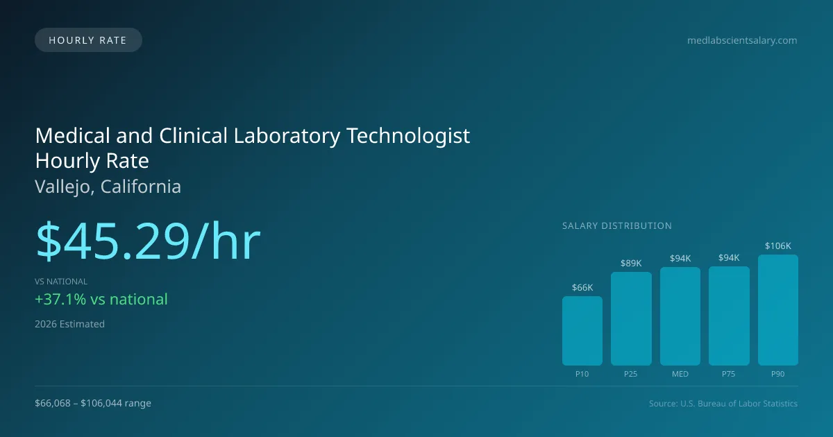 Medical and Clinical Laboratory Technologist Hourly Rate in Vallejo, CA — 2026 est., based on 2025 BLS