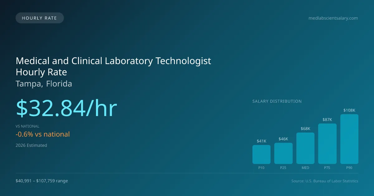 Medical and Clinical Laboratory Technologist Hourly Rate in Tampa, FL — 2026 est., based on 2025 BLS