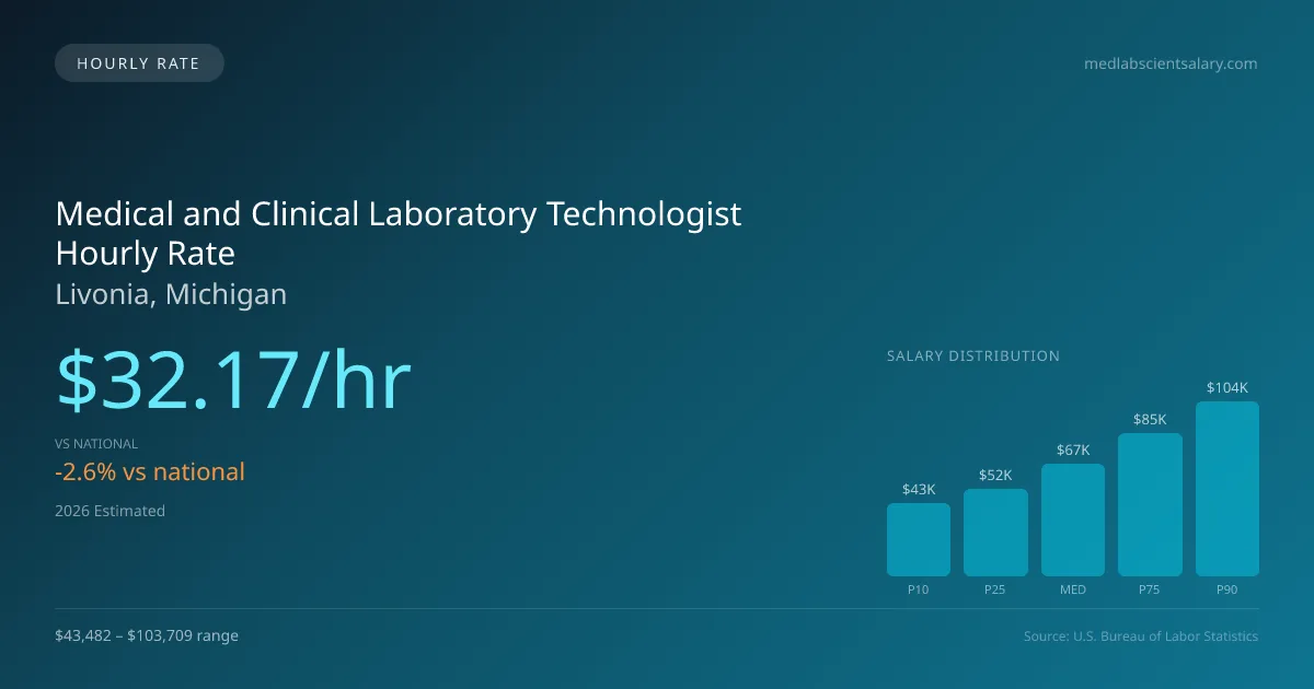 Medical and Clinical Laboratory Technologist Hourly Rate in Livonia, MI — 2026 est., based on 2025 BLS