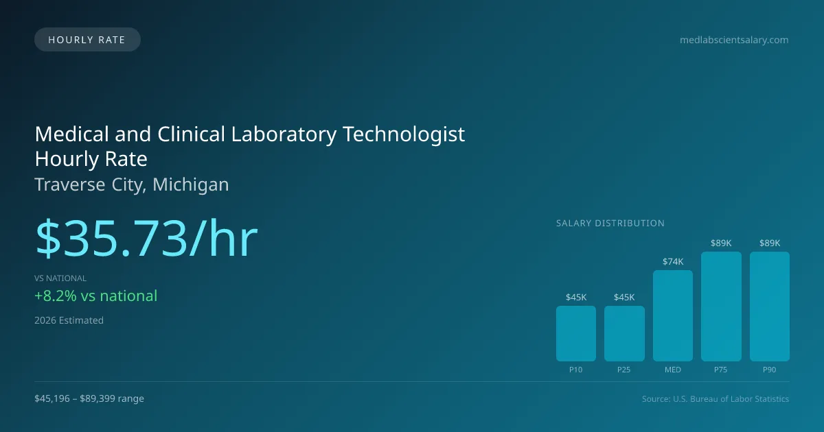 Medical and Clinical Laboratory Technologist Hourly Rate in Traverse City, MI — 2026 est., based on 2025 BLS