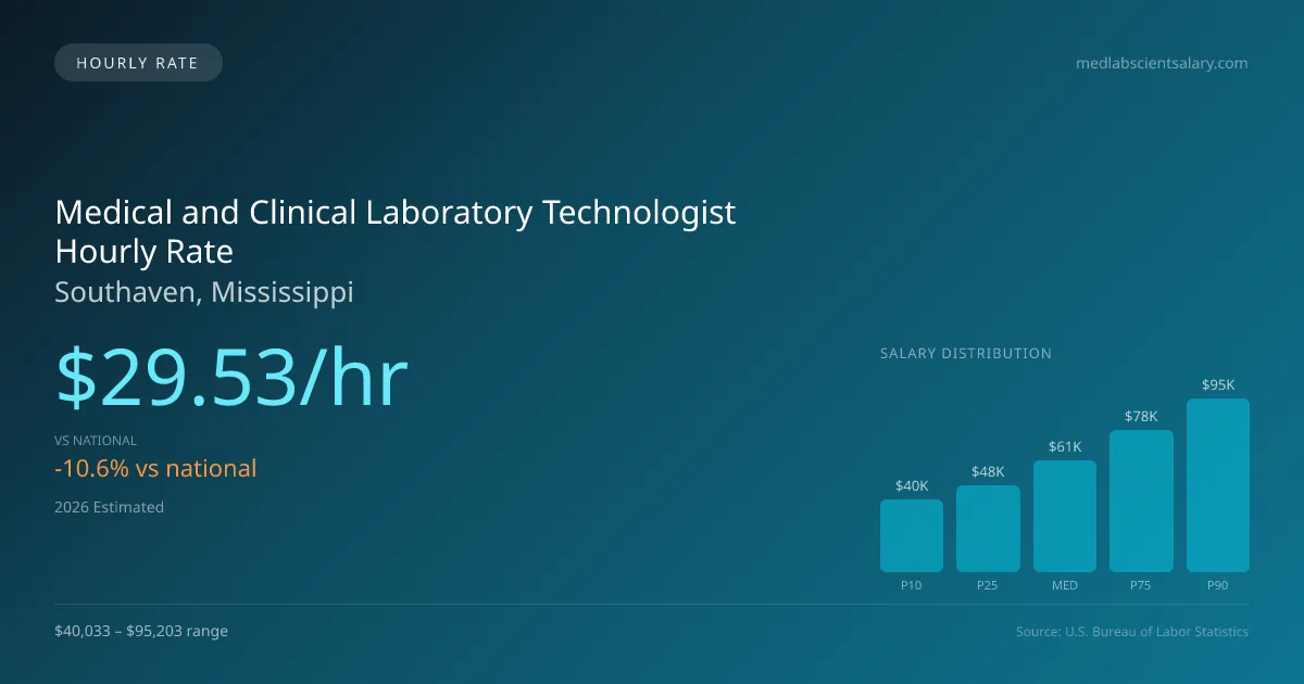 Medical and Clinical Laboratory Technologist Hourly Rate in Southaven, MS — 2026 est., based on 2025 BLS