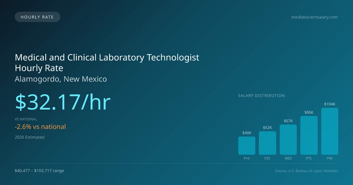 Medical and Clinical Laboratory Technologist Hourly Rate in Alamogordo, NM — 2026 est., based on 2025 BLS