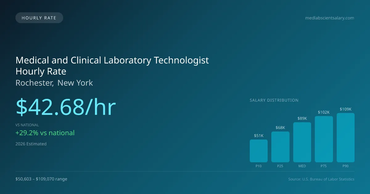 Medical and Clinical Laboratory Technologist Hourly Rate in Rochester, NY — 2026 est., based on 2025 BLS