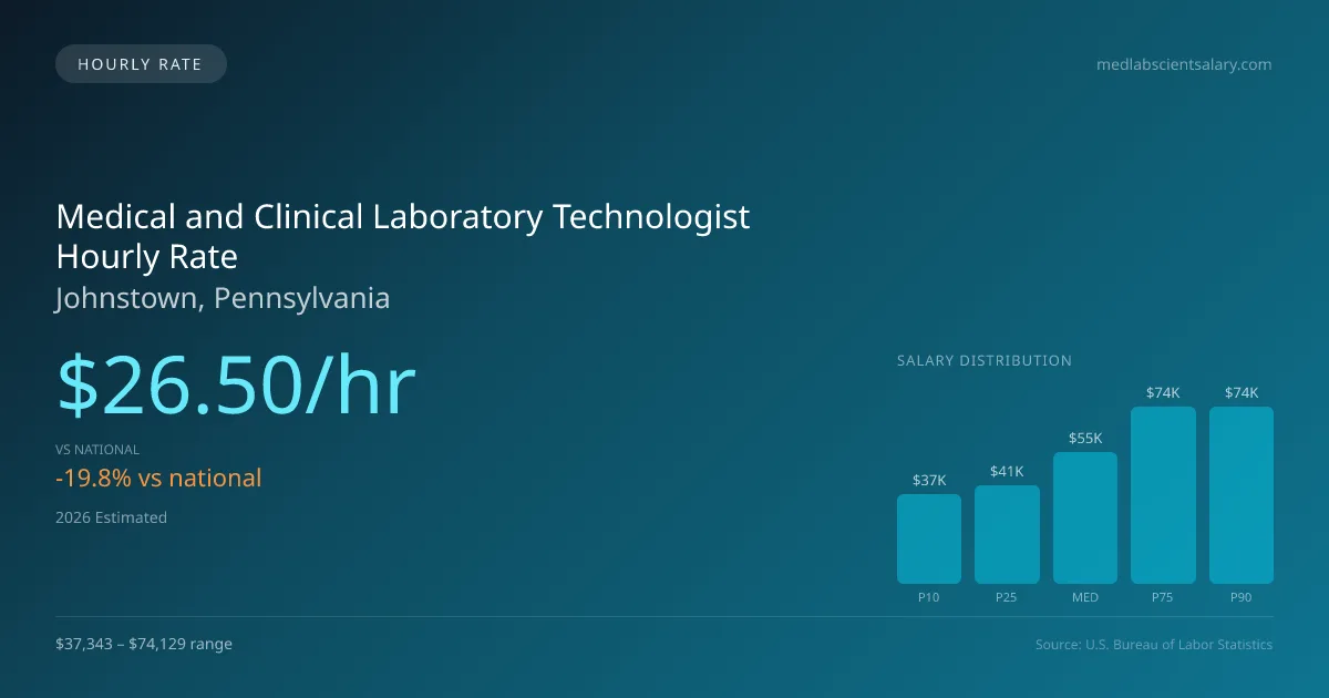 Medical and Clinical Laboratory Technologist Hourly Rate in Johnstown, PA — 2026 est., based on 2025 BLS