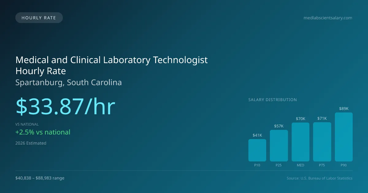 Medical and Clinical Laboratory Technologist Hourly Rate in Spartanburg, SC — 2026 est., based on 2025 BLS
