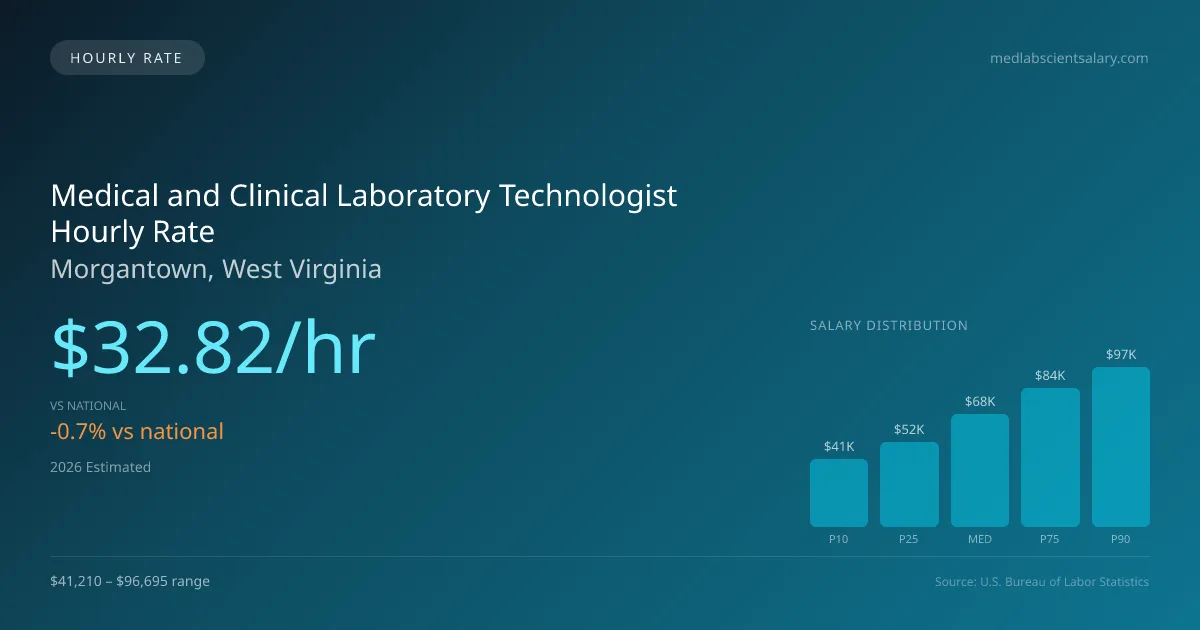 Medical and Clinical Laboratory Technologist Hourly Rate in Morgantown, WV — 2026 est., based on 2025 BLS