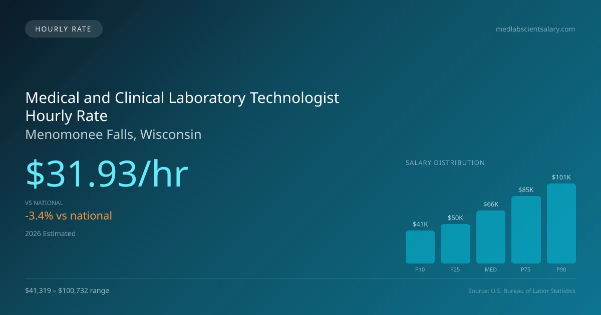 Medical and Clinical Laboratory Technologist Hourly Rate in Menomonee Falls, WI — 2026 est., based on 2025 BLS
