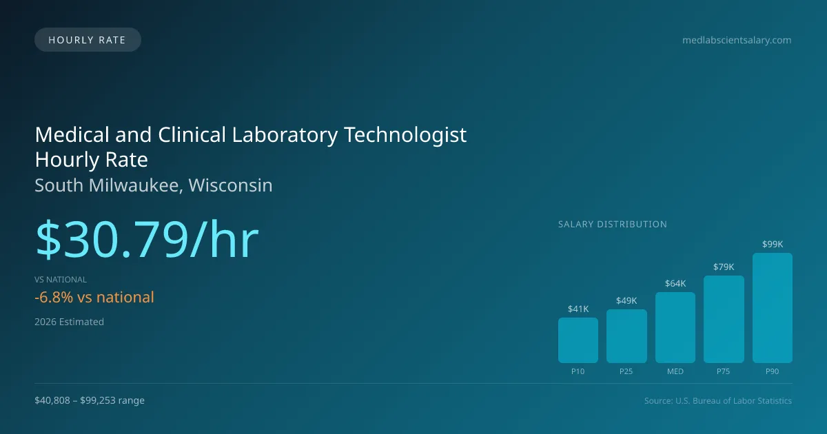 Medical and Clinical Laboratory Technologist Hourly Rate in South Milwaukee, WI — 2026 est., based on 2025 BLS