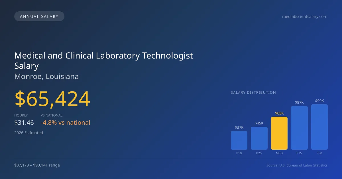 Medical and Clinical Laboratory Technologist Salary in Monroe, LA — 2026 est., based on 2025 BLS
