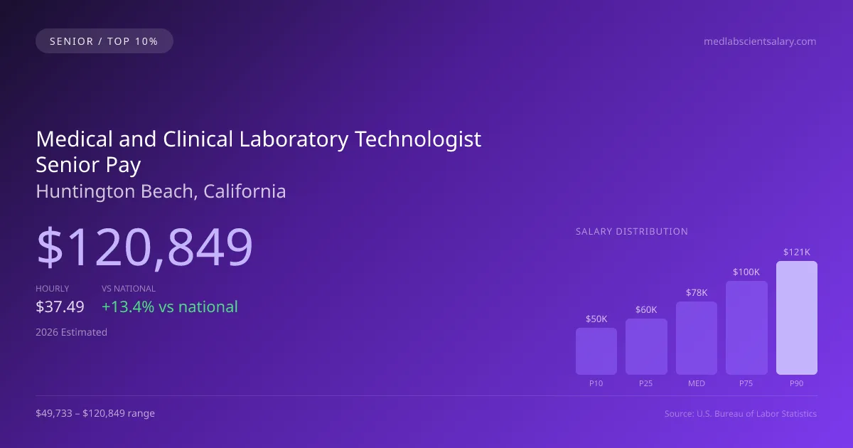 Medical and Clinical Laboratory Technologist Senior Salary in Huntington Beach, CA — 2026 est., based on 2025 BLS