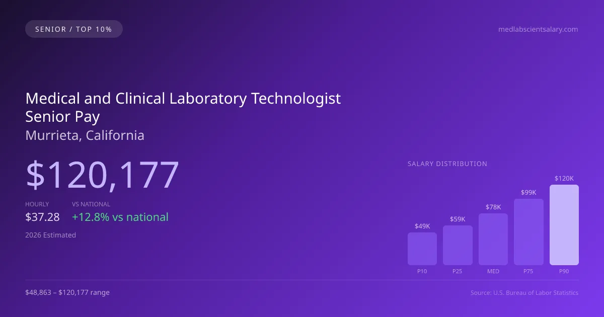 Medical and Clinical Laboratory Technologist Senior Salary in Murrieta, CA — 2026 est., based on 2025 BLS