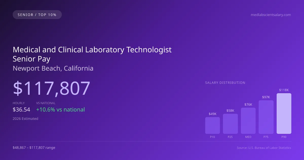 Medical and Clinical Laboratory Technologist Senior Salary in Newport Beach, CA — 2026 est., based on 2025 BLS
