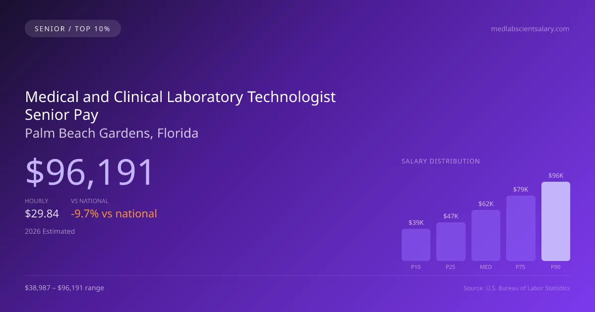 Medical and Clinical Laboratory Technologist Senior Salary in Palm Beach Gardens, FL — 2026 est., based on 2025 BLS