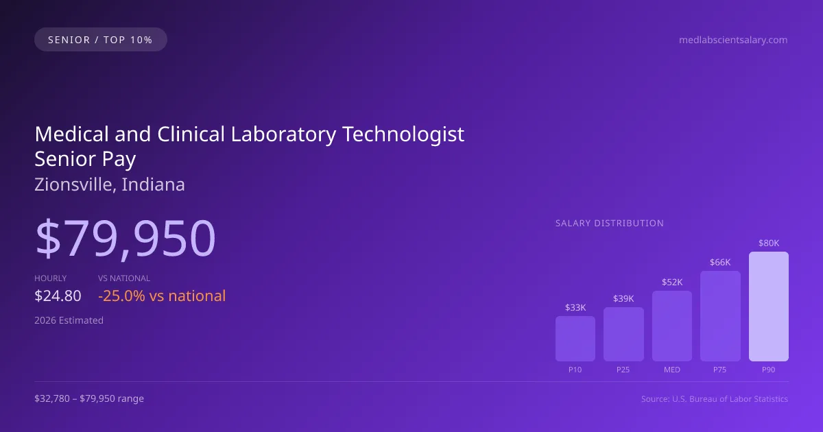 Medical and Clinical Laboratory Technologist Senior Salary in Zionsville, IN — 2026 est., based on 2025 BLS